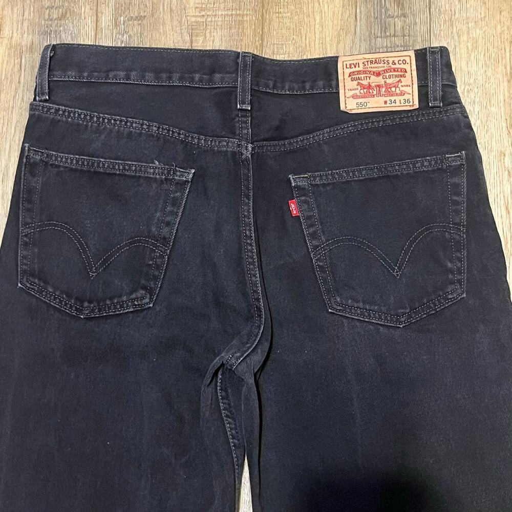 VTG Y2K Levi’s 550 Relaxed Fit Straight Leg Jeans Black Mens 34x36 Grunge Work - Picture 4 of 10